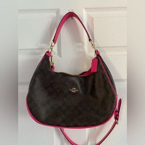 Brown and pink crossbody Coach purse